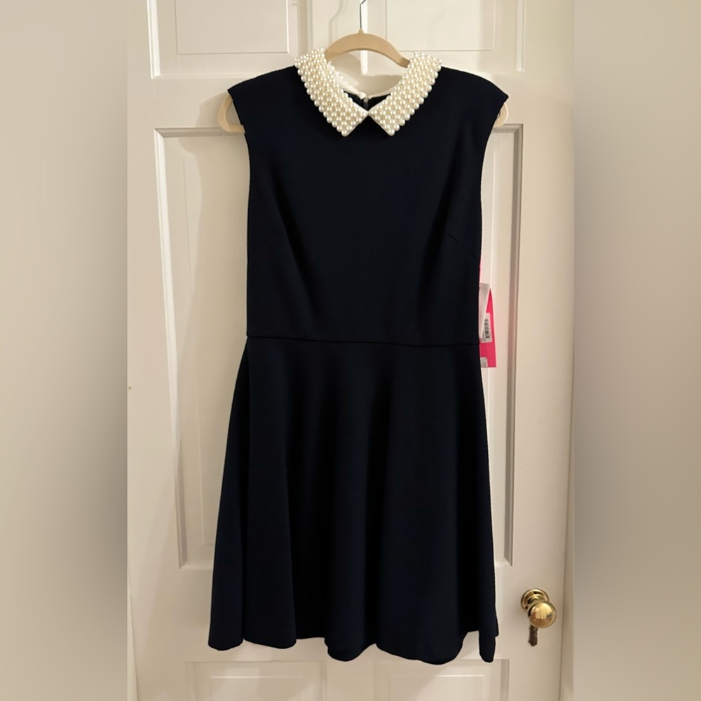 Betsey Johnson Navy Dress with Pearl Collar, size 12.